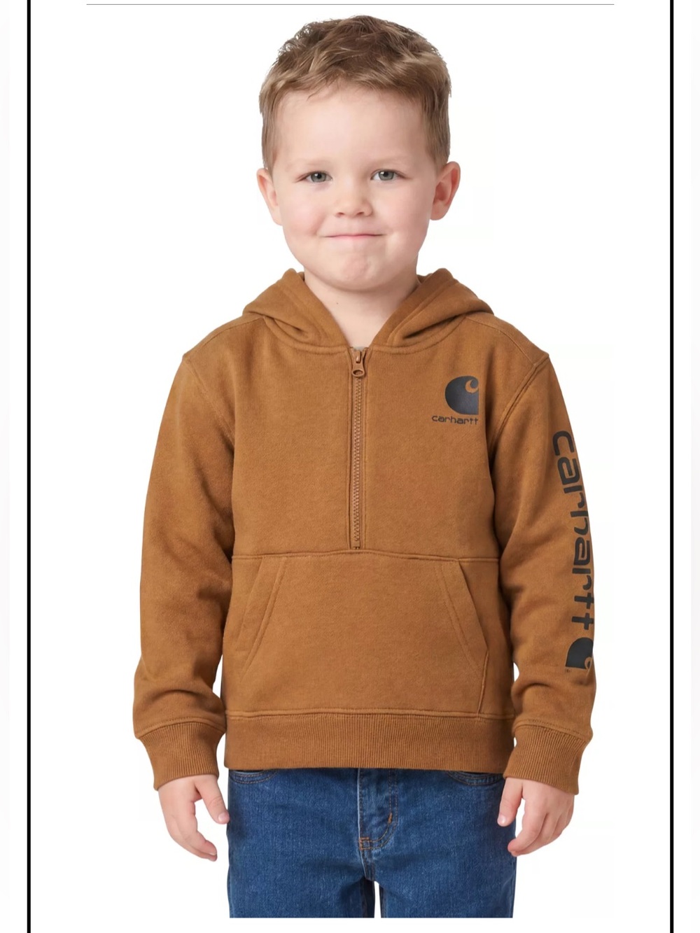 Carhartt Toddler Boys Brown Half Zip Hooded Sweatshirt Fleece Hoodie 4T